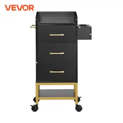 VEVOR Beauty Salon Storage Trolley Cart, Glass Top Hair Salon Station Cabinet for Stylist with Drawer & Dryer Holder