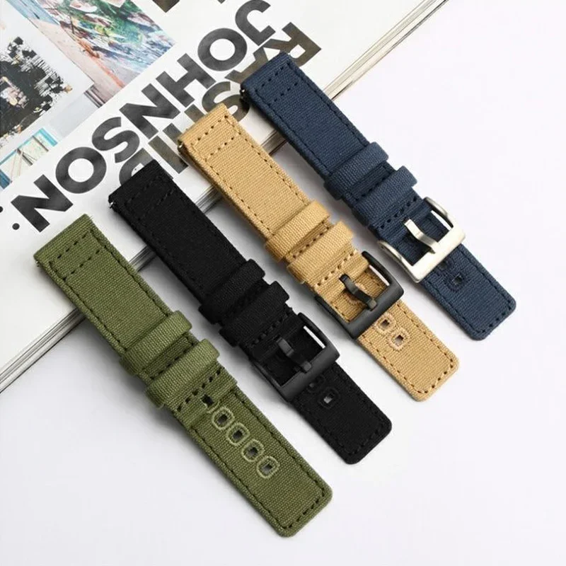 Quick Release Canvas Watch Straps Nylon Band 18mm 19mm 20mm 22mm with Brushed Buckle for Smartwatch Accessories image 2