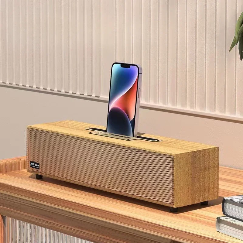 Retro Wooden Long Wireless Bluetooth 5.3 Speaker TF Card USB Flash Computer Dual Speakers Outdoor Heavy Bass Stand Home Stereo