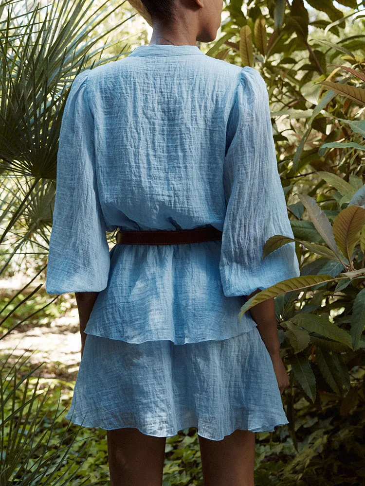 Primavera nova chegada feminina dr v-ne com cinto em camadas decorativas rua sle longo sve casual faion design