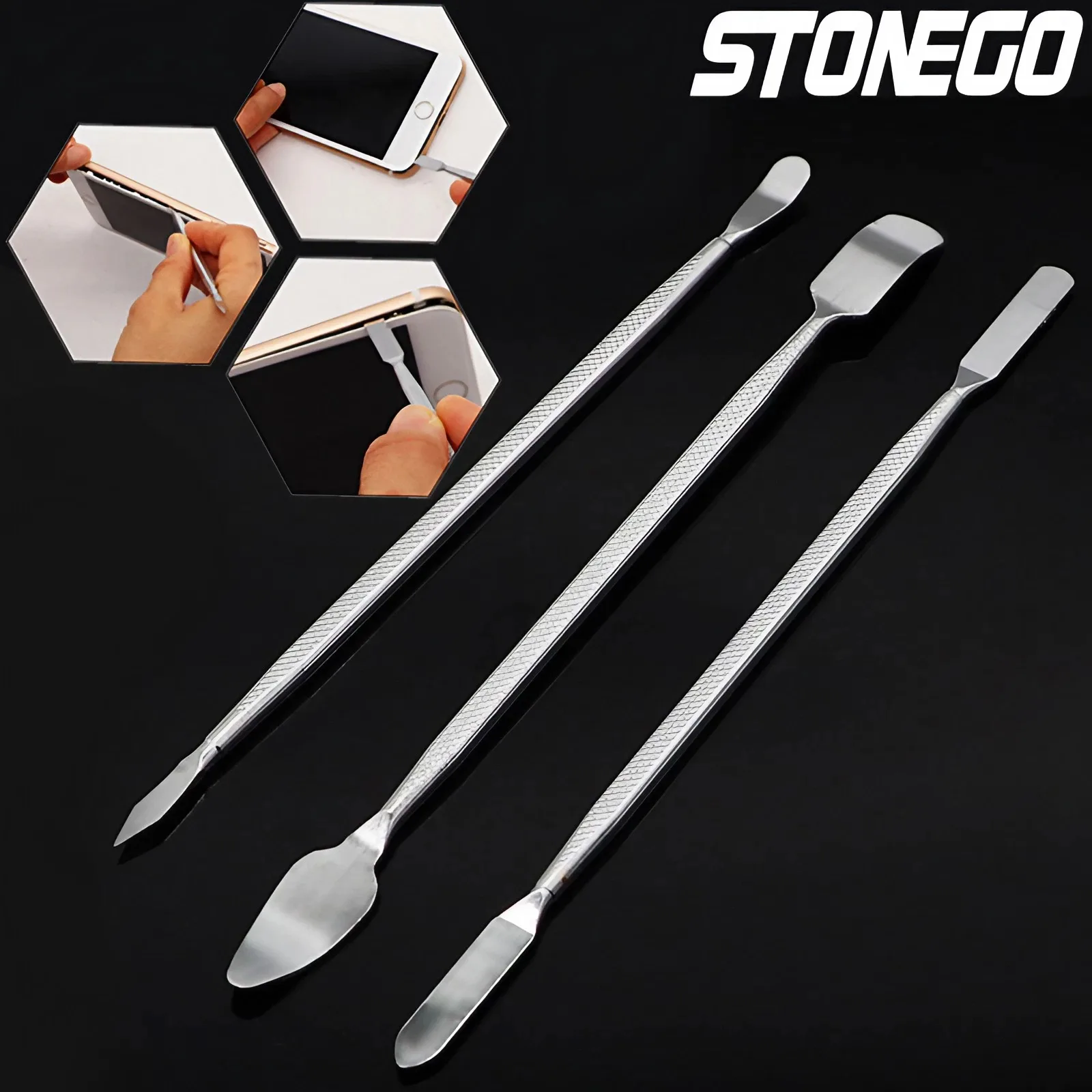 STONEGO 금속 스퍼저 크로우바, 스테인레스 스틸 스크레이퍼, 전화 화면 열기 수리, 아이폰 노트북 태블릿 PC 분해 도구 