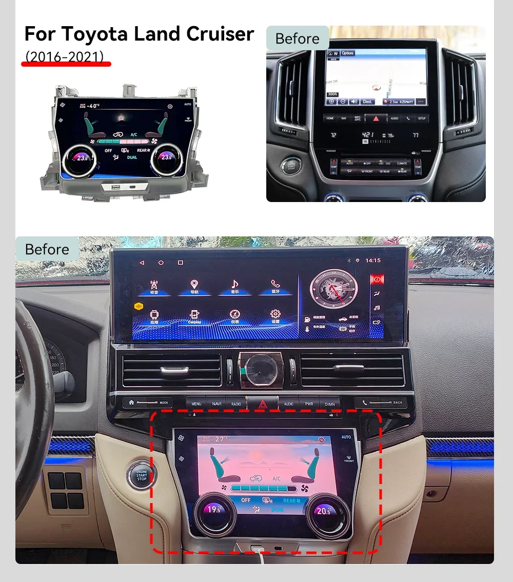 7Inch For Toyota Land Cruiser LC200 2008-2021 Air Climate Board AC Panel Auto Condition Control Touch Display LCD Digital Screen