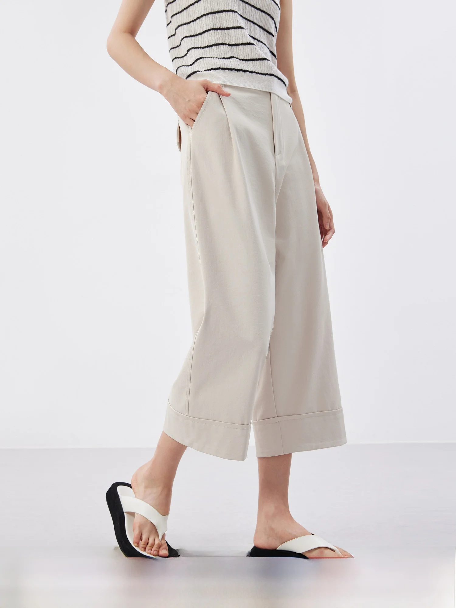 

Брюки Sorona с эластичным поясом, прямые, повседневные, с манжетами, для отдыха, с высокой талией, укороченные, из полиэфирного волокна, тонкая модель