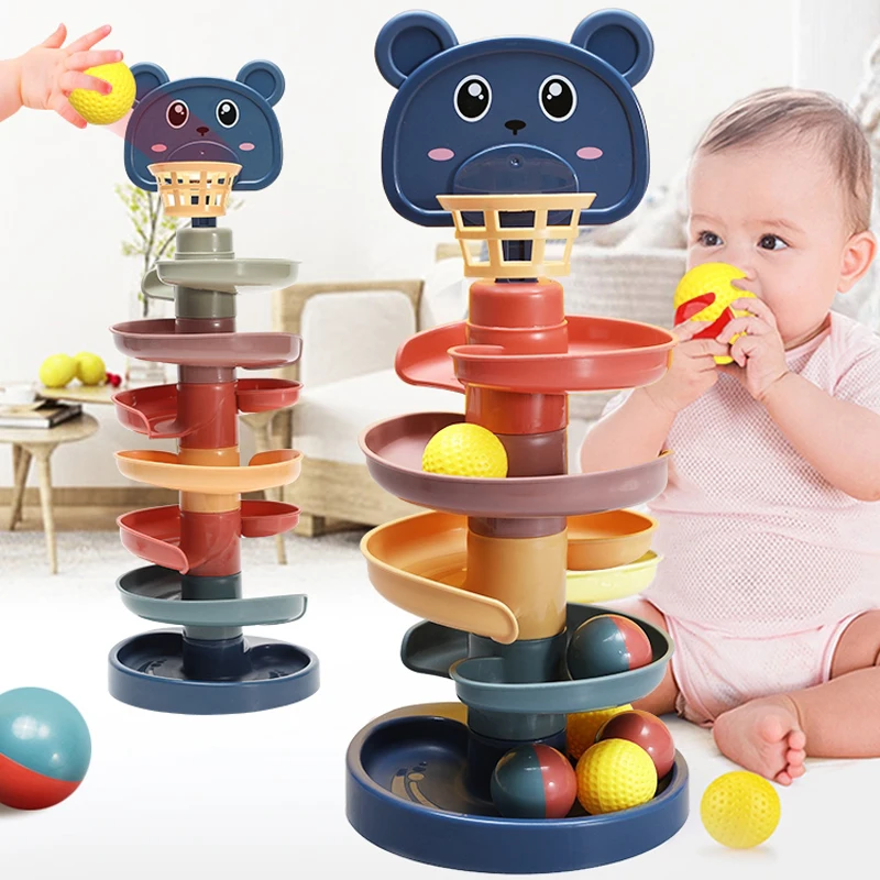 Baby Toy Rotating Rolling Ball Pile Tower Gliding Montessori Educational Toy for Babies Kids Stacking Spin Track Newborn Gift