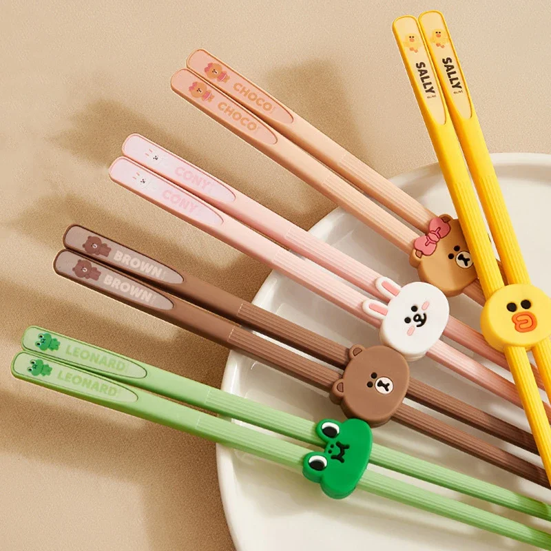 5 Pairs Anime Brown Bear Sally Cony Choco Kawaii Cartoon Alloy Chopsticks Home Hotel Restaurant Non-Slip Sushi Stick Dinnerware