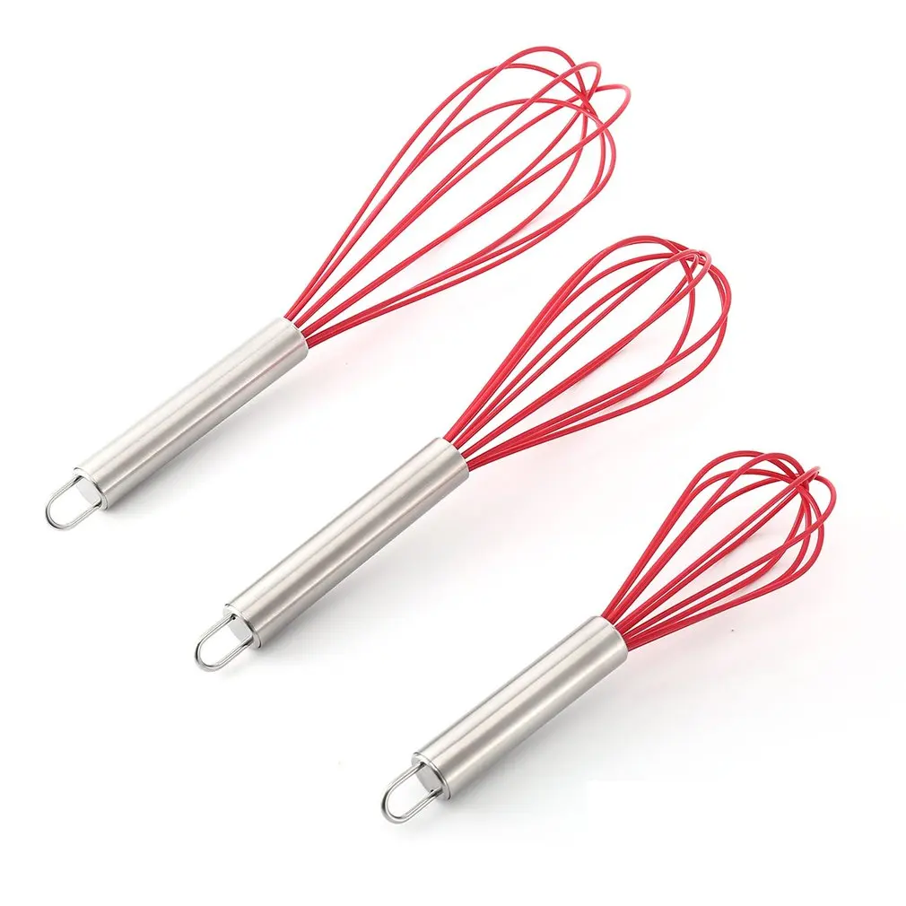 3 Pcs Silicone Whisk Handheld Stainless Steel Wire Heat Resistant Cookware Mixer Cream Egg Beater Stirring Whisk Kitchen tools