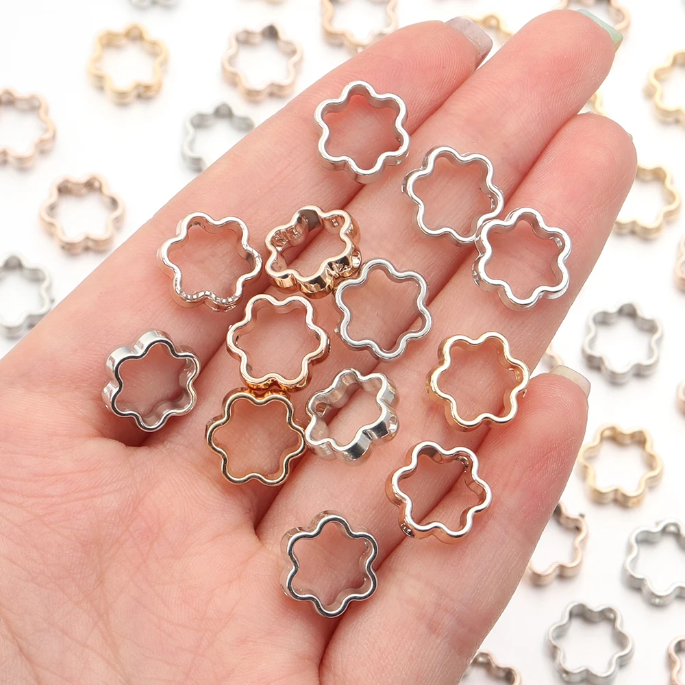 100Pcs/Lot CCB Hollow Six Petal Flower Spacer Beads Passing the Bead Circle DIY Jewelry Bracelet Necklace Pendant Accessories