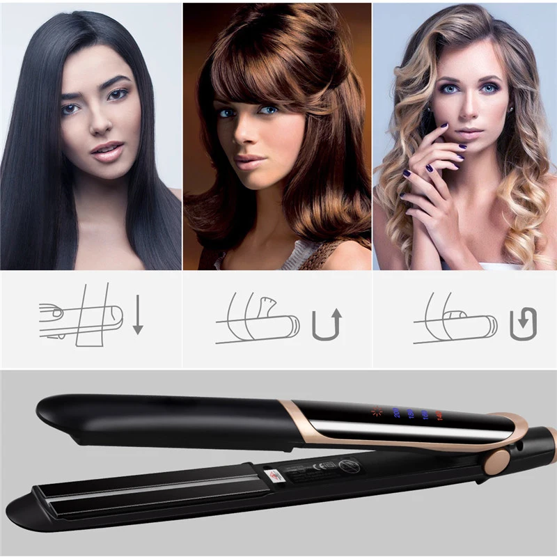 Professional dual-function hair straightener and curved ceramic electroplated multi-functional hair straightener