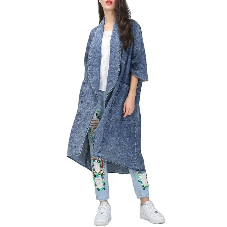 2022 New Design Women's Long Trench Coats Plus Size Women's Jeans Jacket Fashion Lapel Denim Jacket for Women