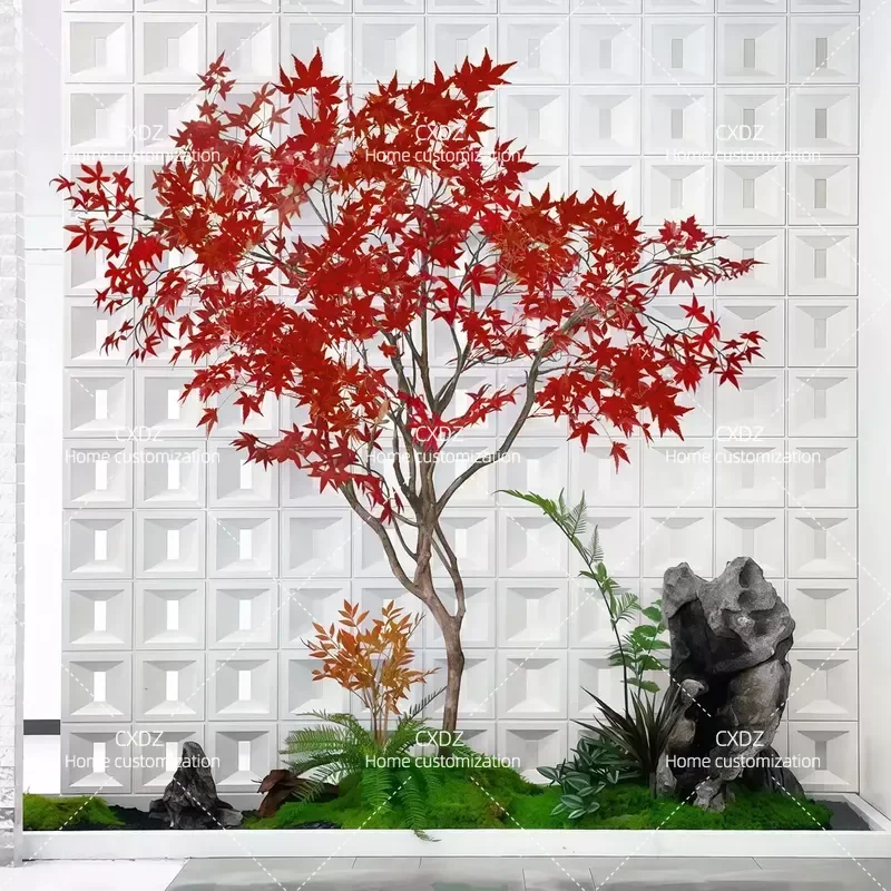 Simulation Red Maple Tree Artificial Chicken Feet Maple Fake Plant Indoor Landscaping New Chinese Style Ornament Greenery for