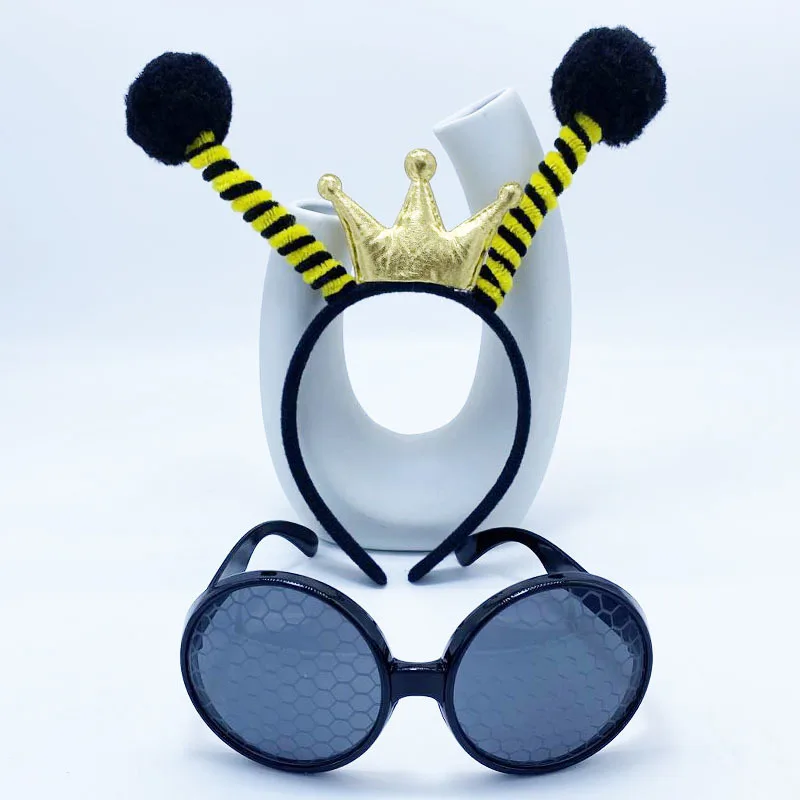꿀벌 의상 세트 왕관 꿀벌 개미 귀 머리띠 안경 어린이 성인 할로윈 의상 코스프레 파티