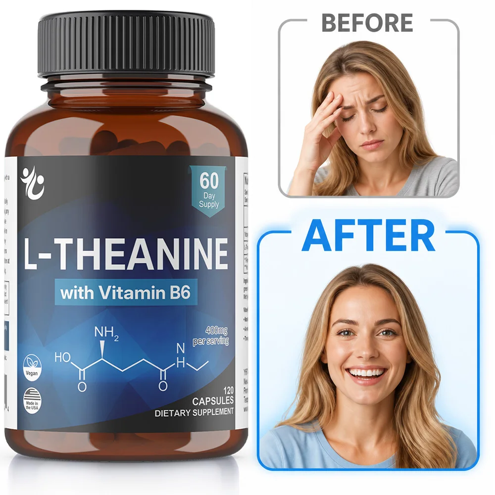 L Theanine with Vitamin B6 - High Strength L-Theanine 400mg,120 Vegan Capsules,Stress Relief,Mood Supplement,for Overall Health