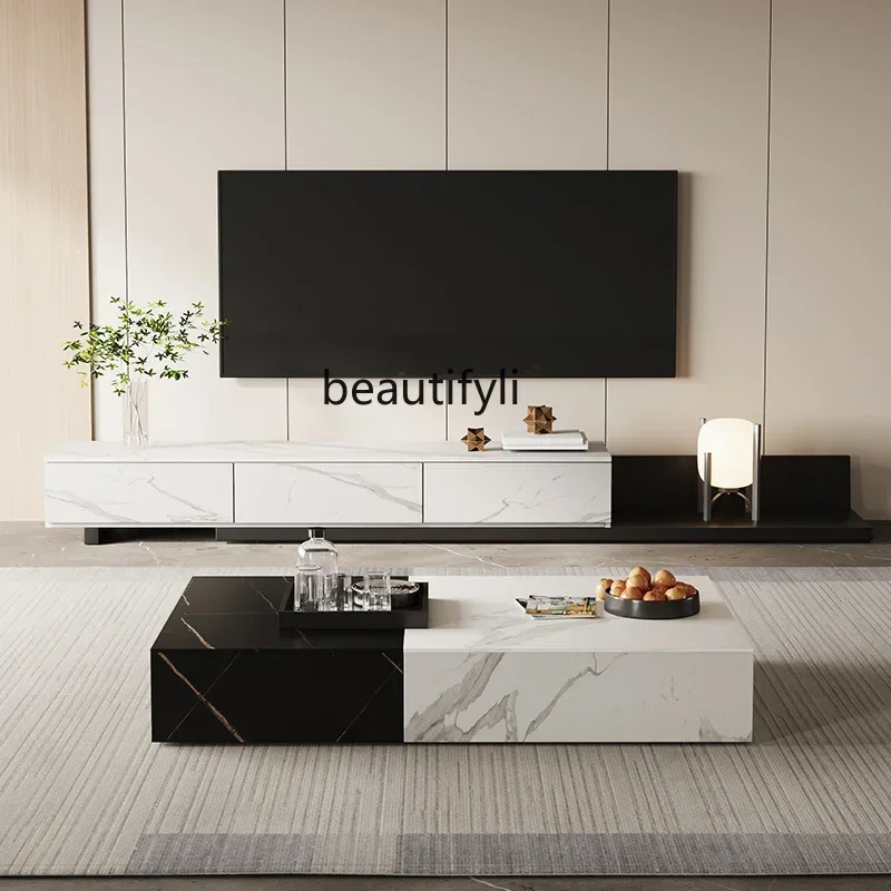 Italian minimalist rectangular rock slab coffee table color matching large and small apartment living room coffee table 1.2