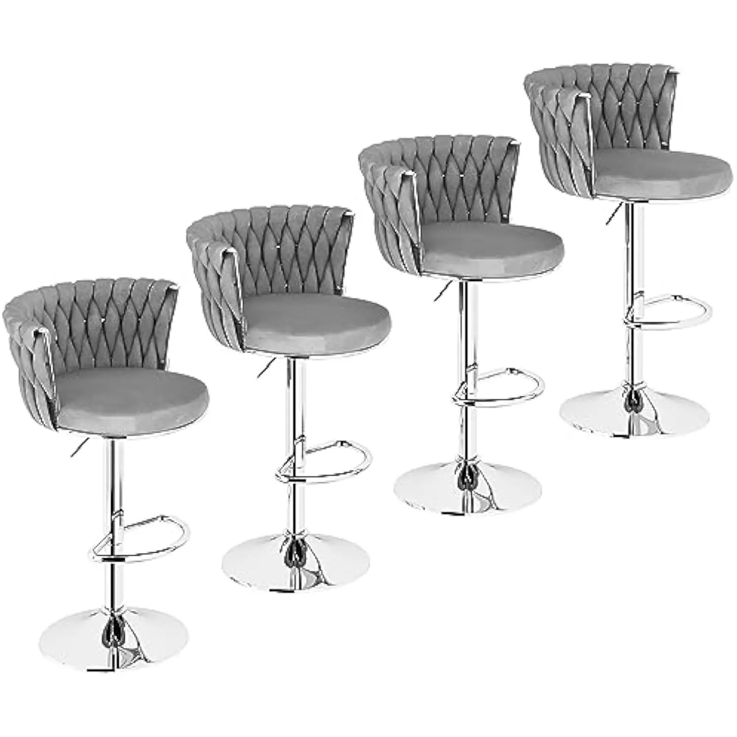 

Velvet Bar Stools Set of 4,Modern Swivel Bar Chairs Counter Height Barstool, Adjustable Barstools with High Backrest, Upholstere