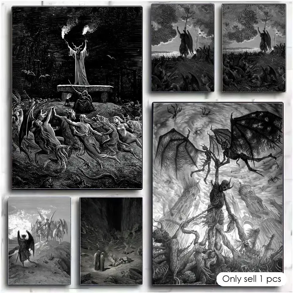 Art G-Gustav Dore Satan Paradise Lost Poster Modern PP Paper Wall Art Sticker Minimalist Decorative for Home Wall Decor Gift