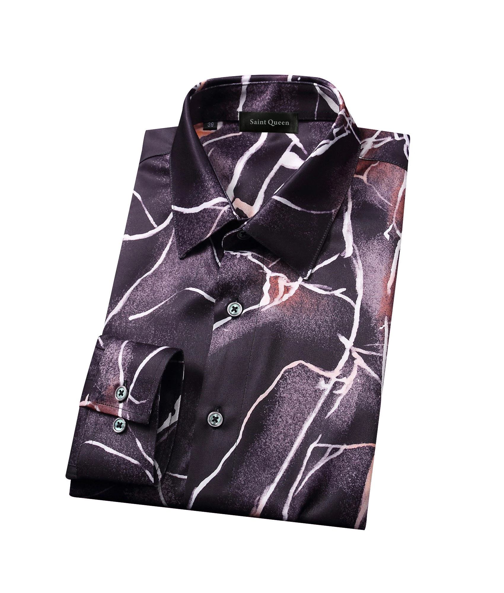 Camisa de hombre Saint Queen, ajustada, con cuello flexible, elástica con arnés plegable, camisas de vestir para hombre, Tops de algodón de trabajo con botones |   688