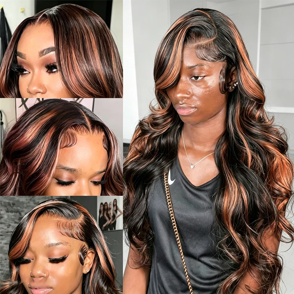 Perruques Lace Front Body Wave Ombré 1B/30 de 30 pouces 13x4, Perruque Lace Front HD Transparente 13x6 en Cheveux Humains, Densité 200% pour Femmes