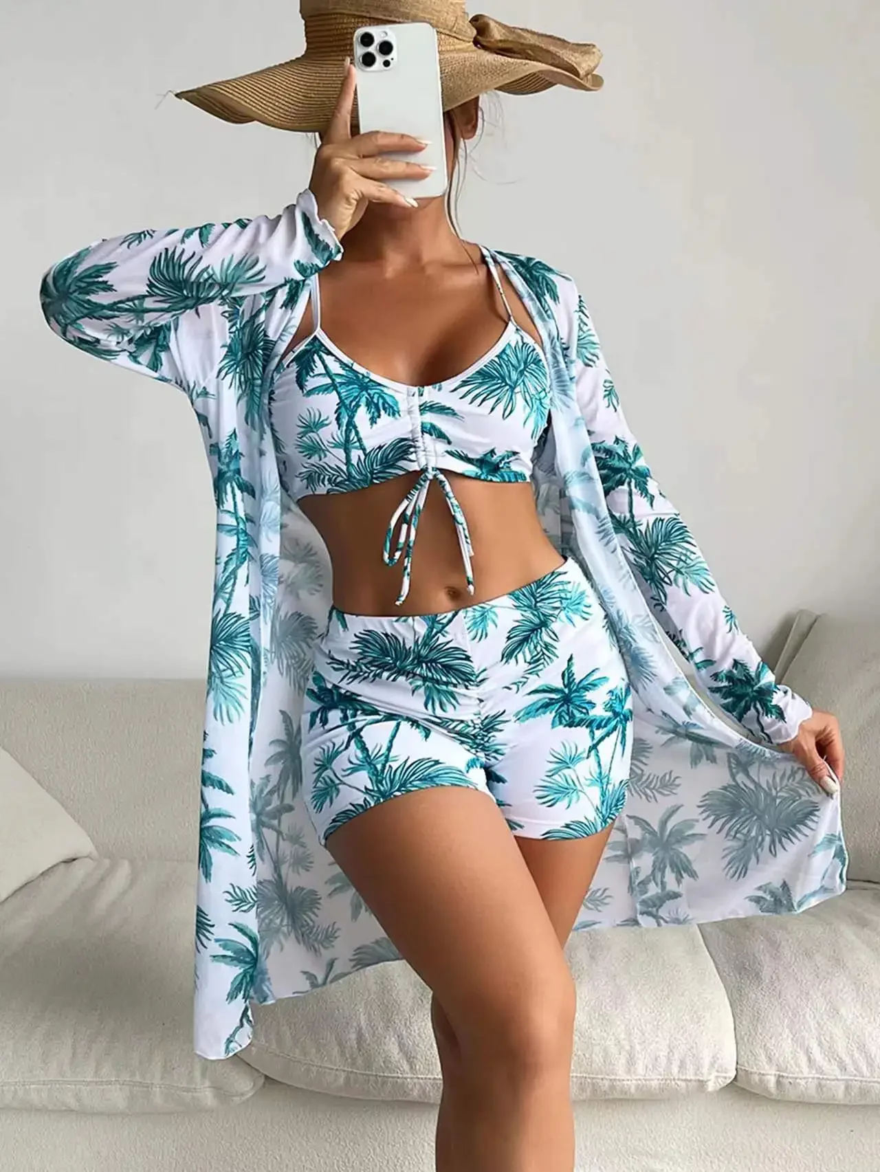 Summer Print Swimsuits Tankini Sets Female Swimwear Push Up For Beach Wear Three-Piece Bathing Suits Pool Women\'s Swimming Suit