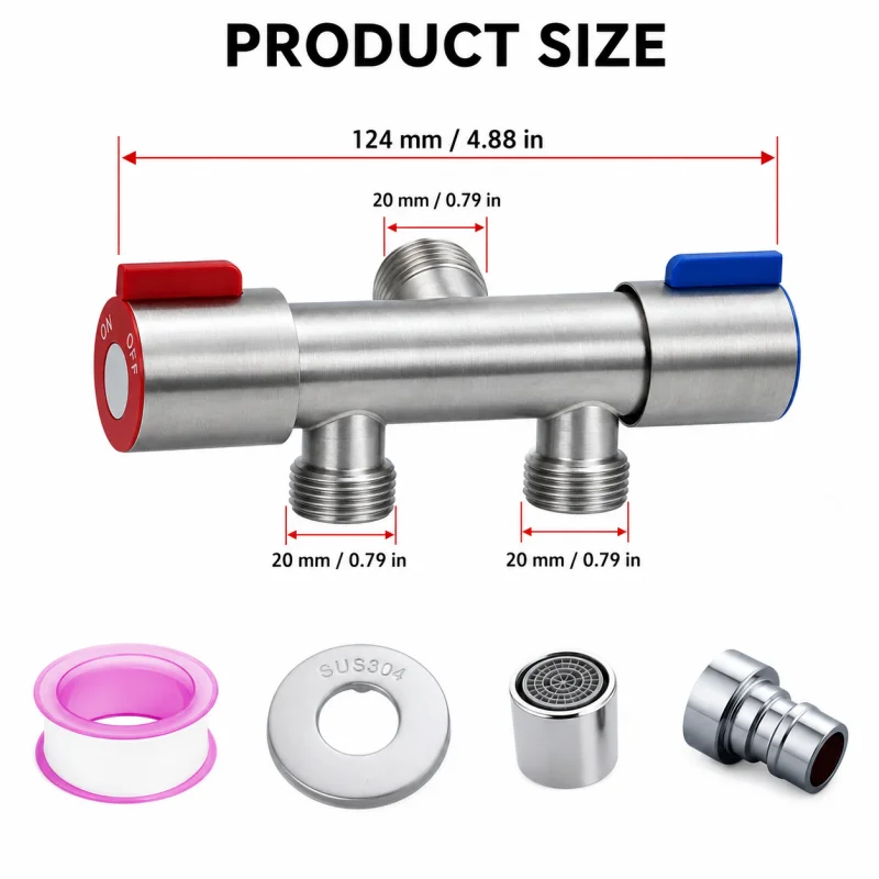 304 Stainless Steel Dual Outlet Angle Valve Independent Control Tap for Washing Machine Bidet Sprayer Bathroom Water Faucet