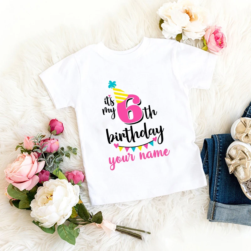 Personalized Girl Birthday Cartoon T Shirt for Girls Tshirt Number 1 2 3 4 5 6 7 8 Graphic Kids Clothes Birthday Party Outfits