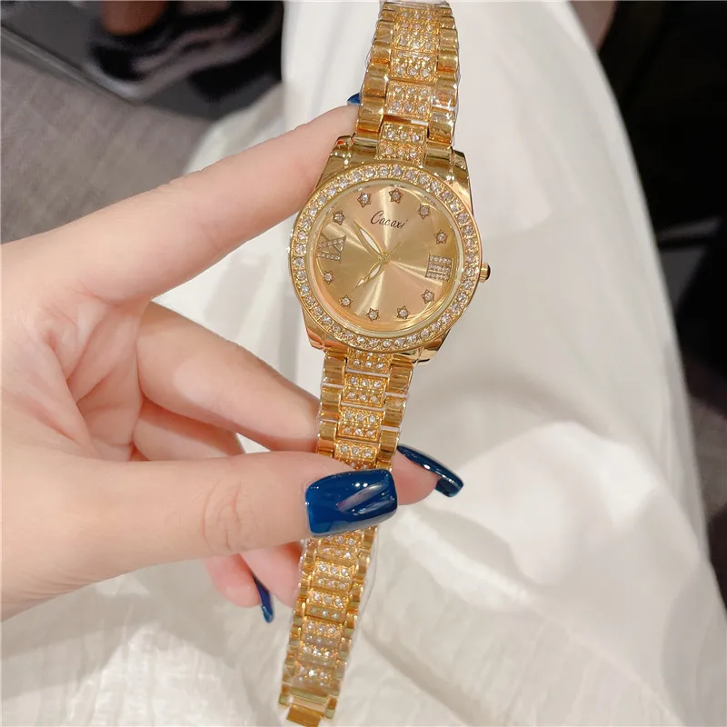 Cacaxi Women's Watches Fashion Original Quartz Wrist Watch for Ladies Roman Dial Dazzling Diamond Waterproof Luminous Luxury New