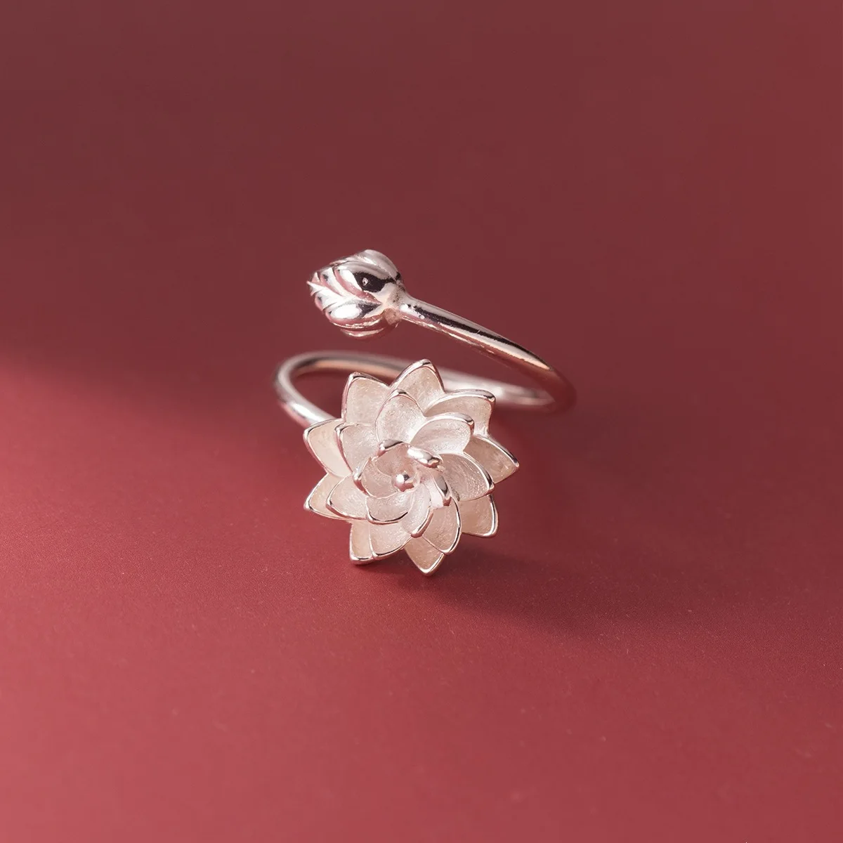 

Forest Style White Lotus Ring Delicate Sweet Elegant Adjustable Open Rings Vintage Literary Jewelry for Women Daily Wear