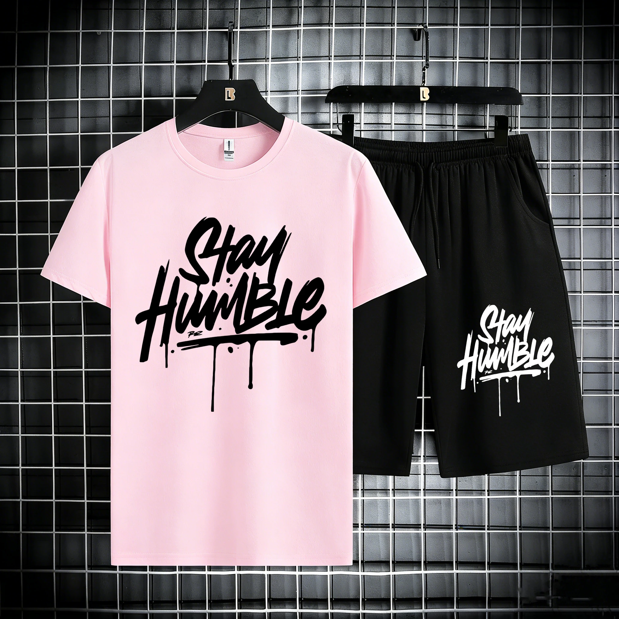 

Stay Humble Eye-Catching Pattern Male Cotton Summer Basics T Shirt Set Simple Comfortable Tees & Shorts Jogging Loose Sportpants