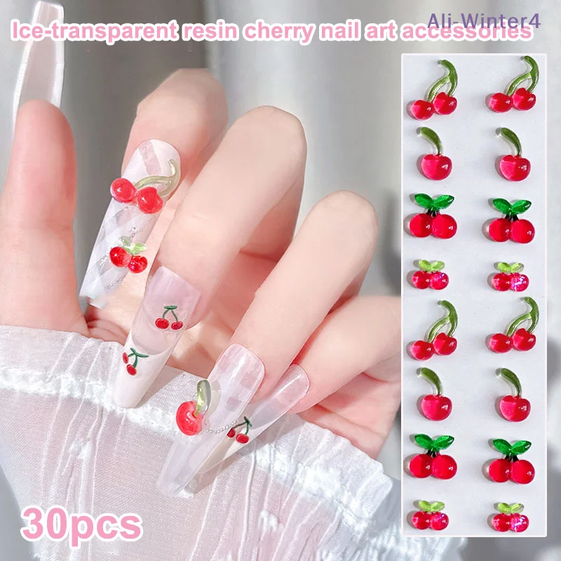 

【Winter4】30 шт. милых 3D миниатюрных красных вишневых украшений для ногтей, аксессуары для нейл-арта, смоляные фруктовые шармы, ювелирные украшения, детали для декора ногтей, DIY маникюр