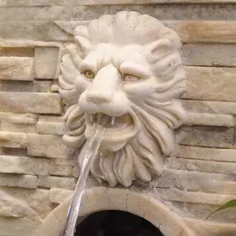 

Stone water jet lion head fountain wall hanging yellow rust stone courtyard fish pond water feature wall pendant