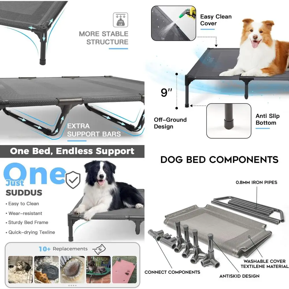 

Large Dog Breathable Cooling Cot, X-Large, 48x36x9in, Grey, Waterproof Indoor/Outdoor Bed with Metal Frame and Non-Slip Feet