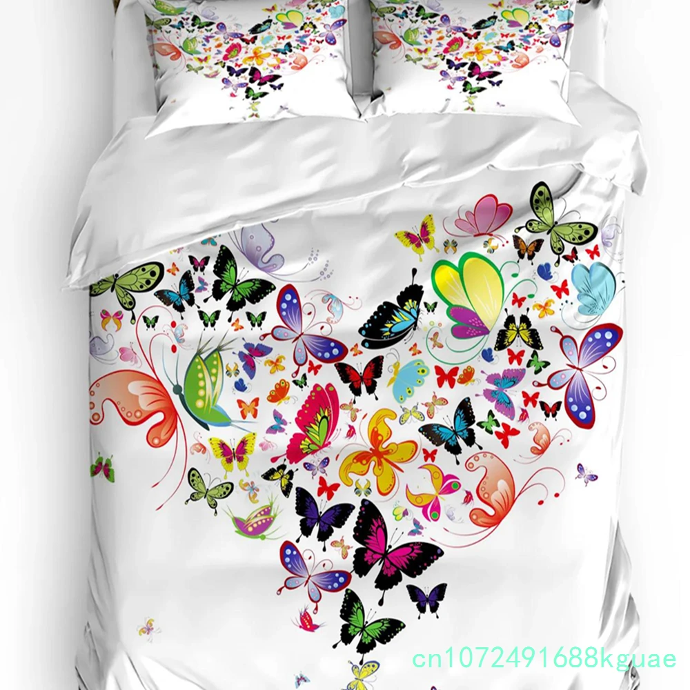 Lily Flowers Butterfly Water Surface Duvet Cover 3pcs Bedding Set Home Textile Quilt Cover Pillowcases Room Bedding Set No Sheet