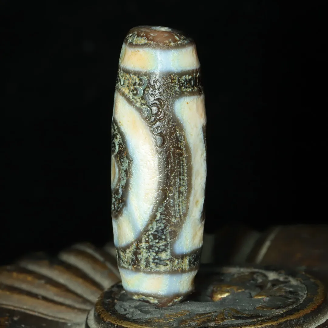 Ancient Tibetan DZI Beads Old Agate Heaven＆Earth Totem Amulet Pendant 37mm #3838