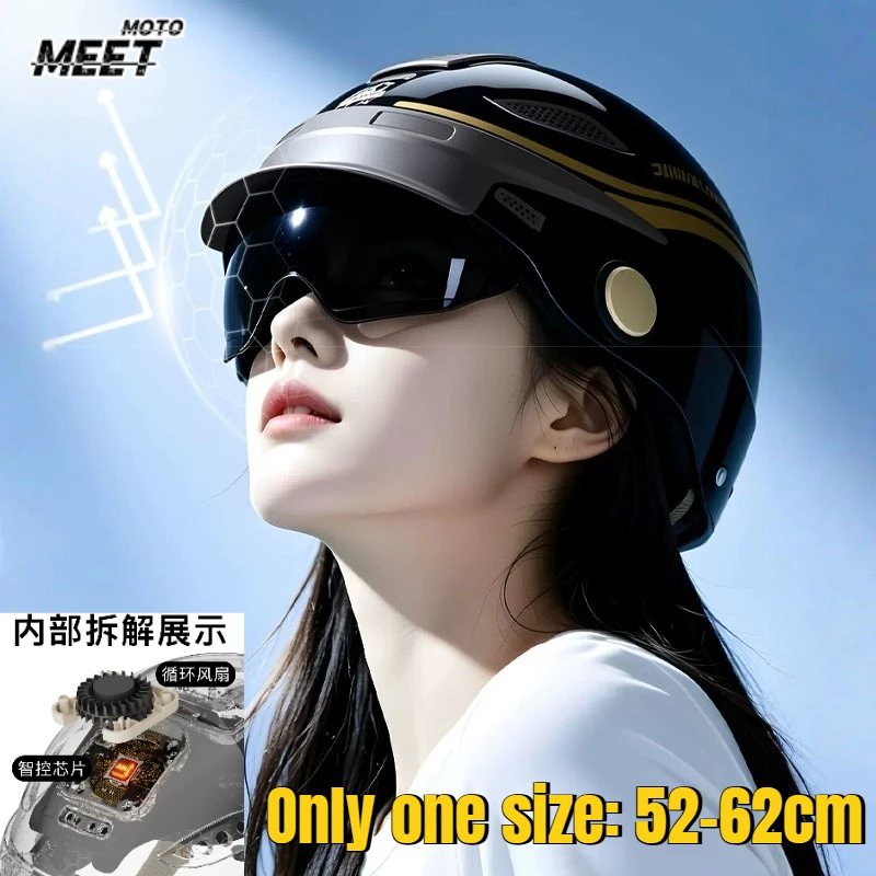 新しい夏用通気性スマートハーフヘルメット、男性用オートバイ電動スクーター乗車用安全ヘルメット、女性用、8個販売済み