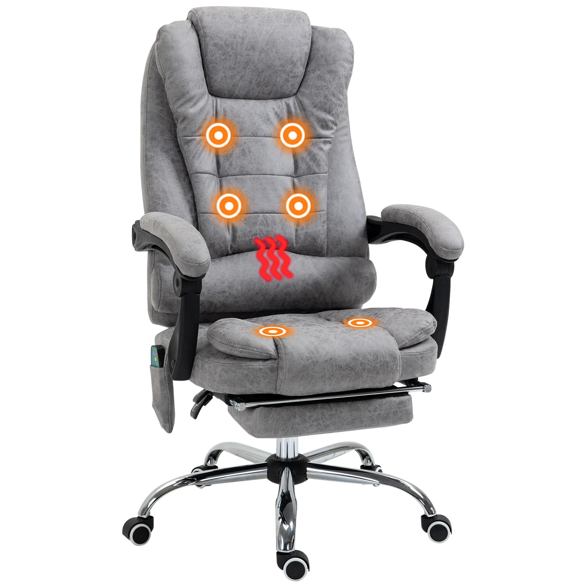 Bürostuhl, Chefsessel, massierend, beheizbar, höhenverstellbar, Rückenlehne neigbar, Mikrofaserbezug, grau