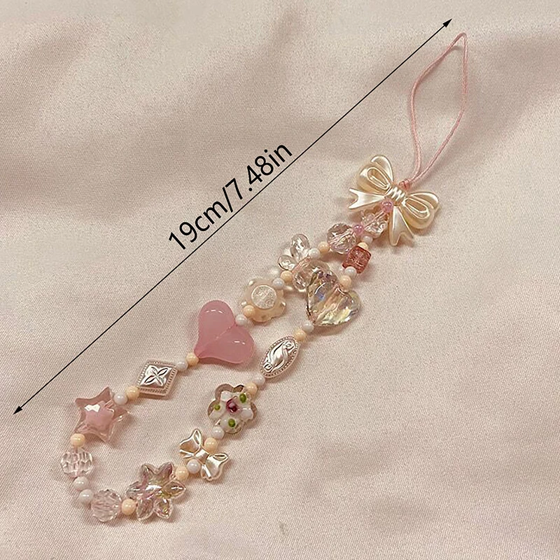 Koreanische Version des Lieblichen Rosa Kirschblüten-Liebesbogen-Perlen-Handykettchen-Taschenanhängers Schlüsselanhänger Rucksackanhänger Geschenk – Detail 6