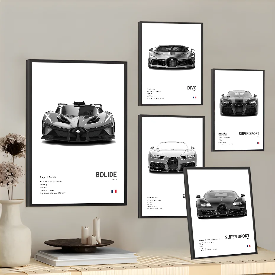 B-Bugatti V-Veyron Luxury Supercar CHIRON DIVO BOLIDE Poster Home living room Wall Art Garage Room Decor