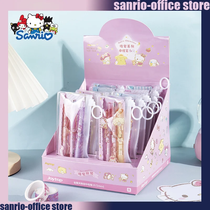 

36pcs Sanrio Cartoon Pom Pom Purin Kuromi Melody Metal Clip Press Neutral Pen Dip Pens 3 Mixed With Bag Office Learning Supplies