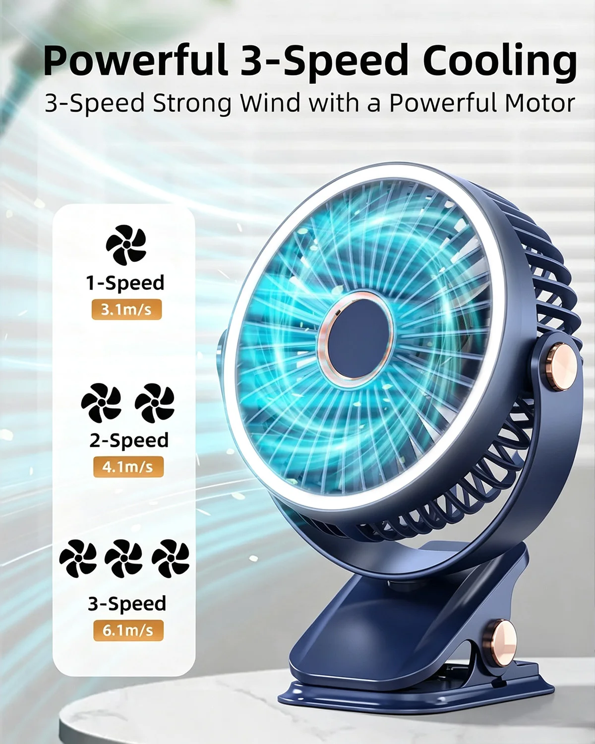 Portable Mini Fan, Strong Clamping Force, 360° Rotation, Three Speeds, Clip-on Stroller/desk/bedside/golf Cart/office Cooler