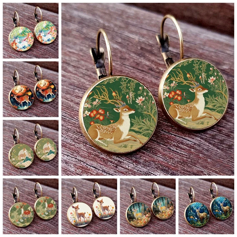 New Arrival Colorful deer earrings deer sika deer Glass Cabochon Womens Earrings like deer girls jewelry earrings gifts