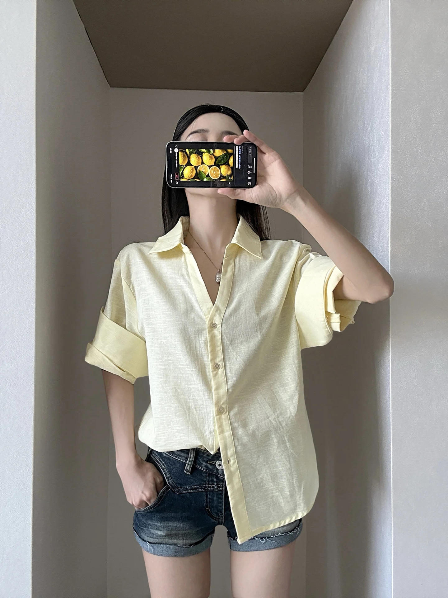 

MianCun Seasonal Solo Raseel Linen V-neck Five-sleeve Women's Casual Loose Commuter Shirt Breathable Comfortable Chinese Origin