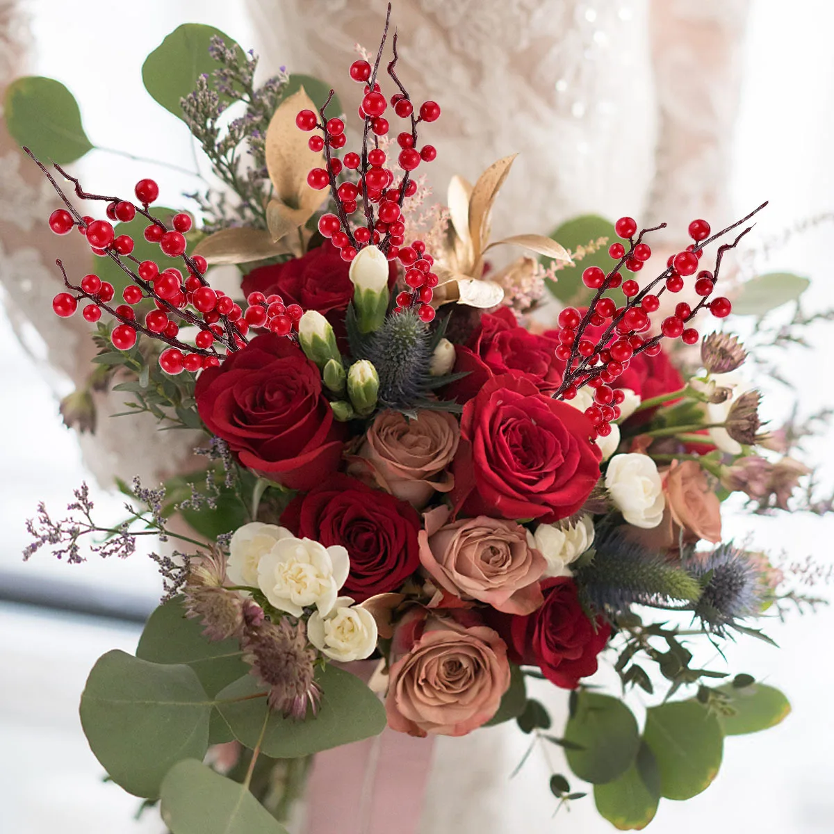 

3pcs Fake Berries Branches For Christmas Decoration Diy Wedding Party Home Decor Red Berry Picks Simulation Berry Stems