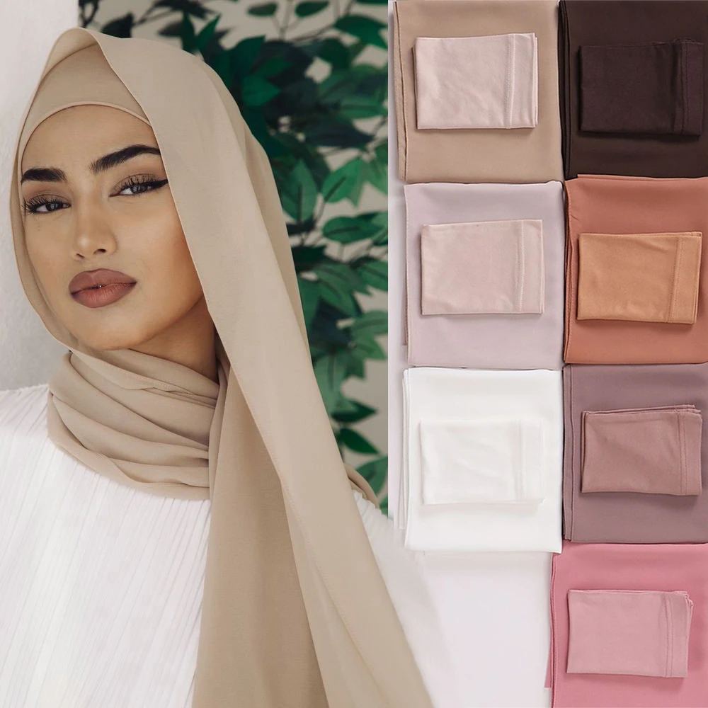 2-teiliges Set Chiffon Hijab passend zu Chiffons chal mit passenden Unter schal Schals Schals Kopftuch Kopf wickel für Frauen