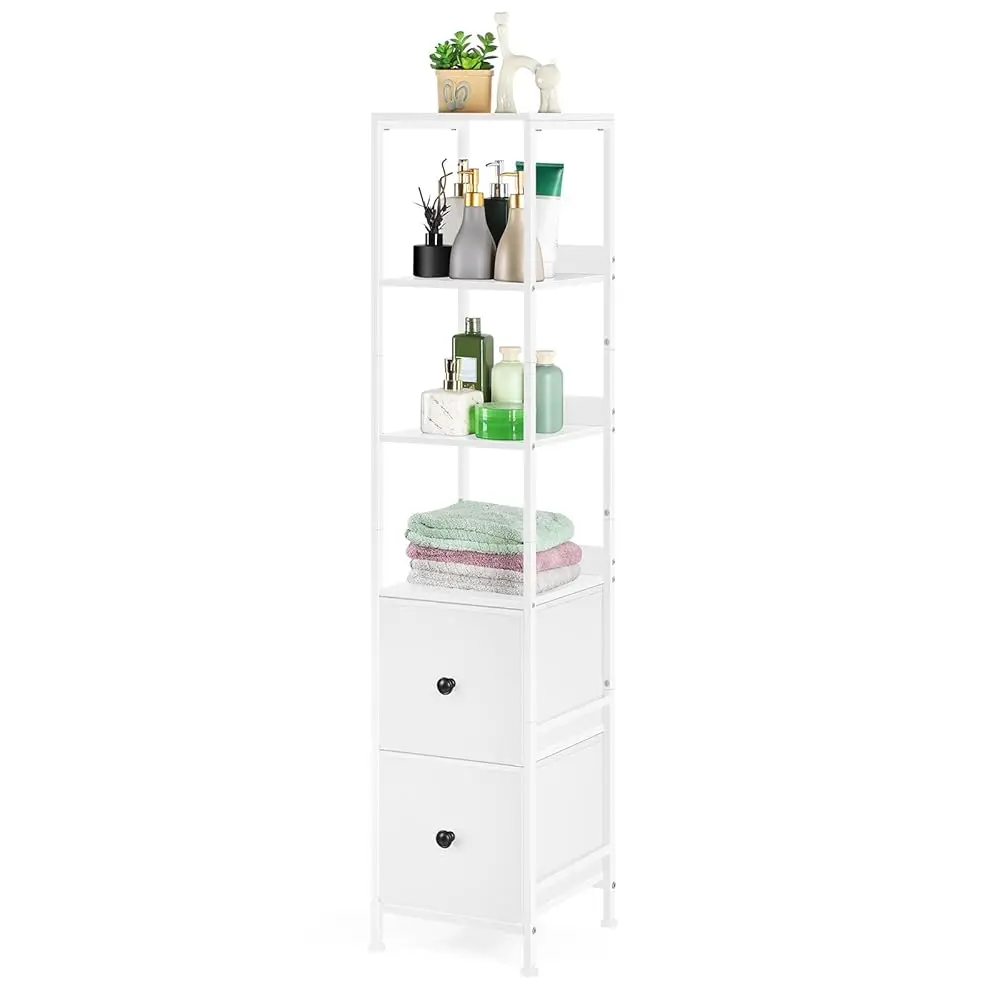 

Bathroom Storage Cabinet 55.9'' Tall Bathroom Storage Floor Cabinet With 2 Drawers And Shelves, Slim Corner Cabinet Narrow