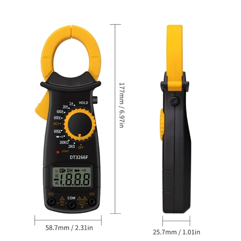 DT-3266F Digital Amper Clamp Meter Multimeter /for DC and Resistor NCV Dioded Overload for Protection Lightwei