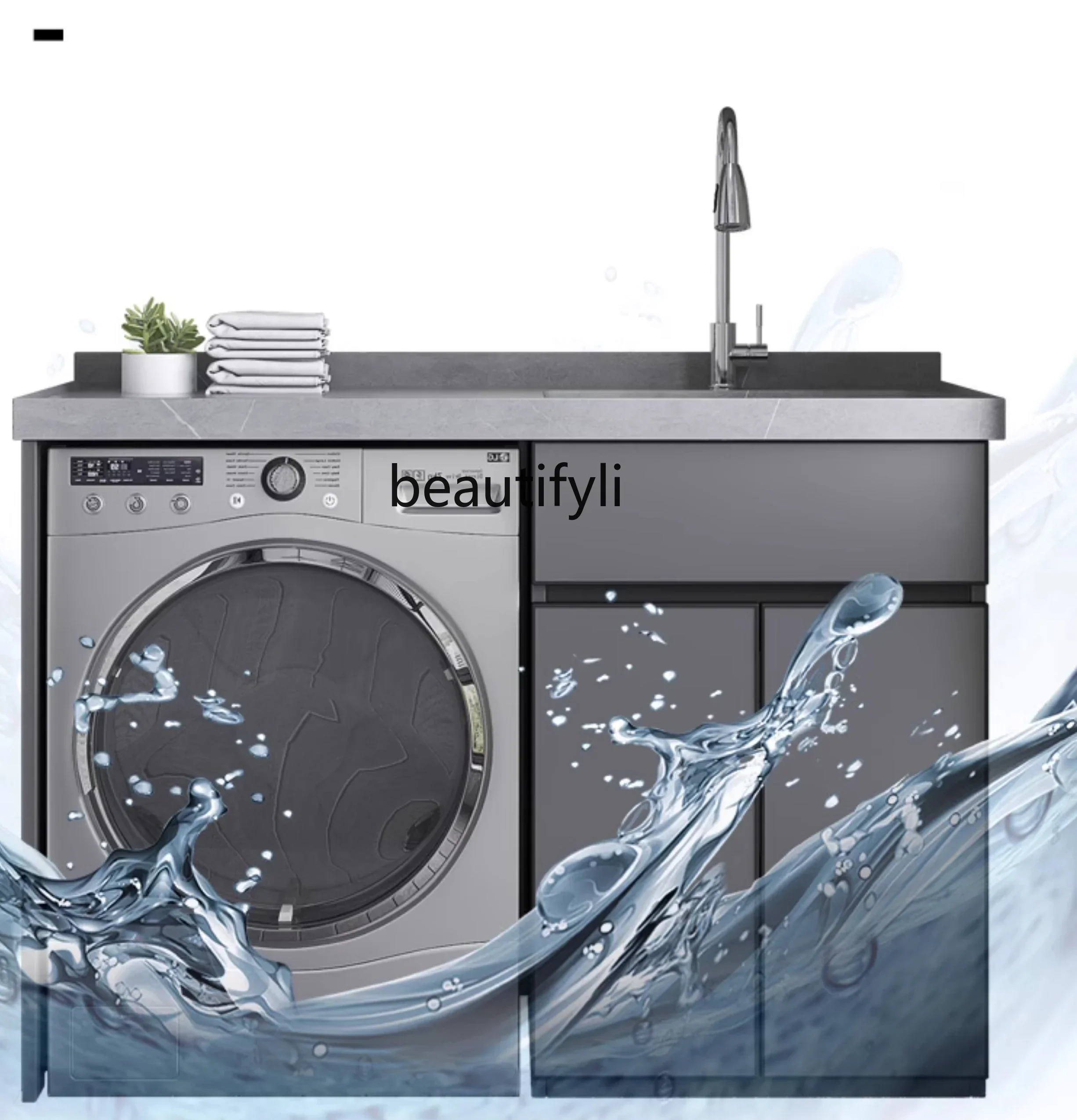 

BalconyStone Plate Washing Machine All-in-One Cabinet without Washboard Ceramic Laundry Basin Alumimum Combination Wash Wardrobe