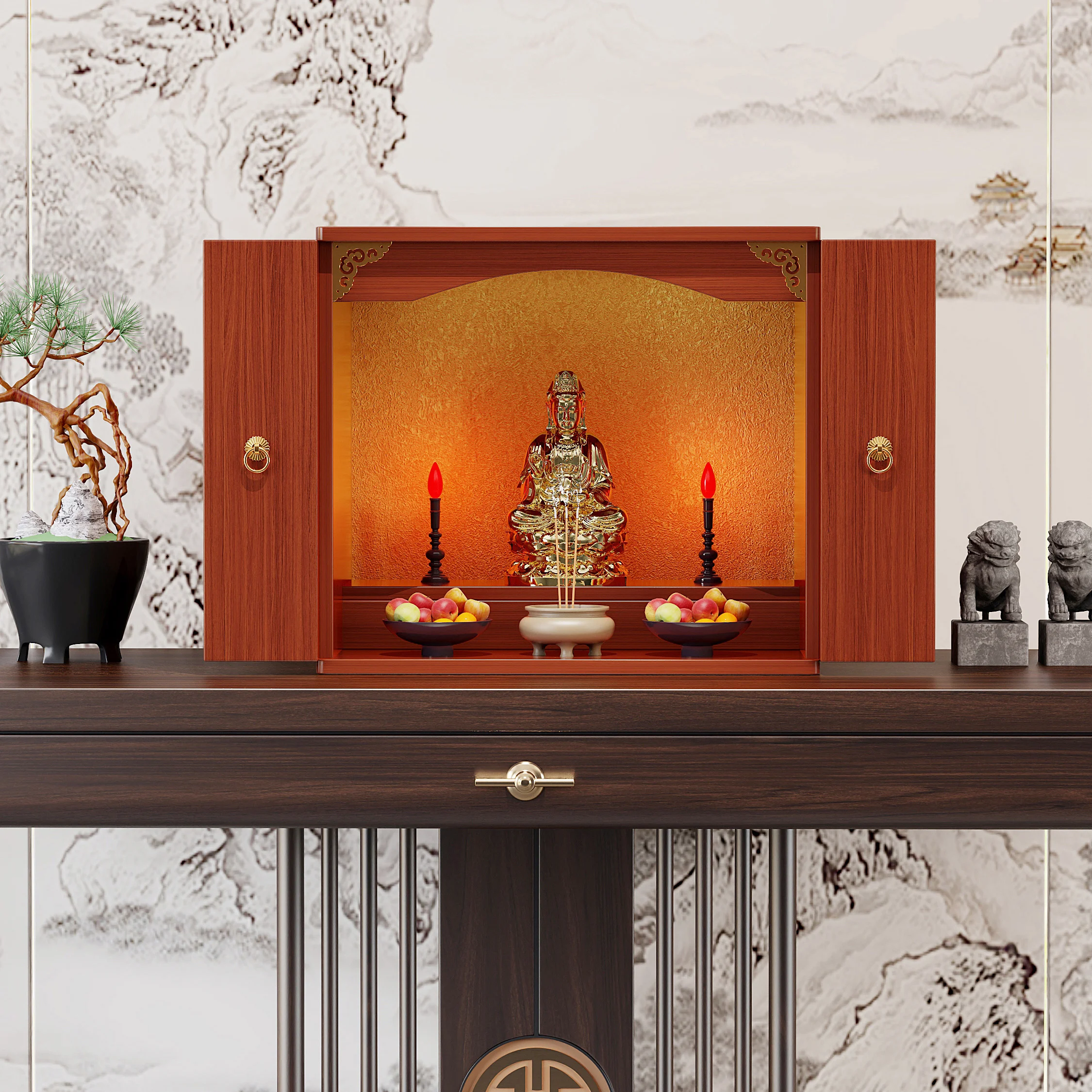HYS Buddhist niche wall-mounted tribute table for household use can be placed on the Guanyin platform to hang