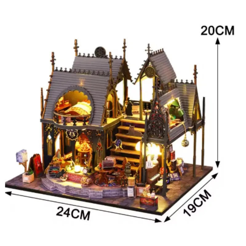 مجموعات بيت الدمى الرجعية DIY للبالغين مع الأثاث نموذج منزل مصغر خمر غرفة المنزل مكتب الديكور هدية عيد ميلاد #6