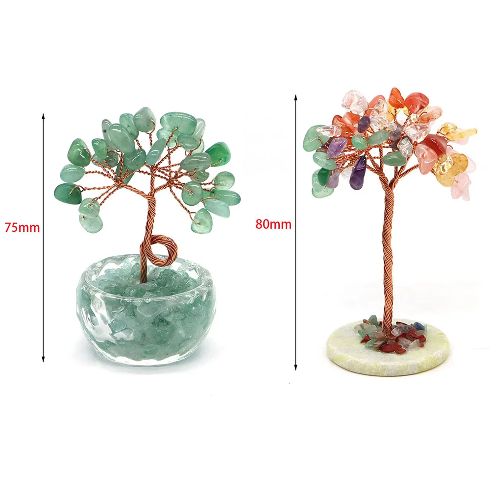 Crystal Money Tree Copper Wire Wrapped Agate Stone Base Potted Plant Crafts Gemstone Reiki Chakra Tree Feng Shui Home Decoration