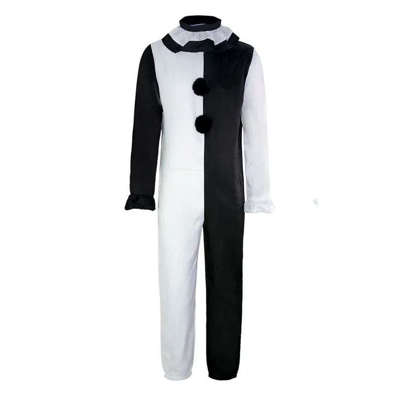 Disfraz de Halloween para hombre, traje de Cosplay de fiesta de terror, Mono Blanco y Negro, ropa de juego de rol, accesorios