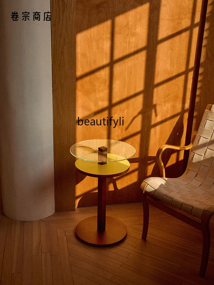 

A57 Solid wood double-layer side table living room household removable coffee table small table
